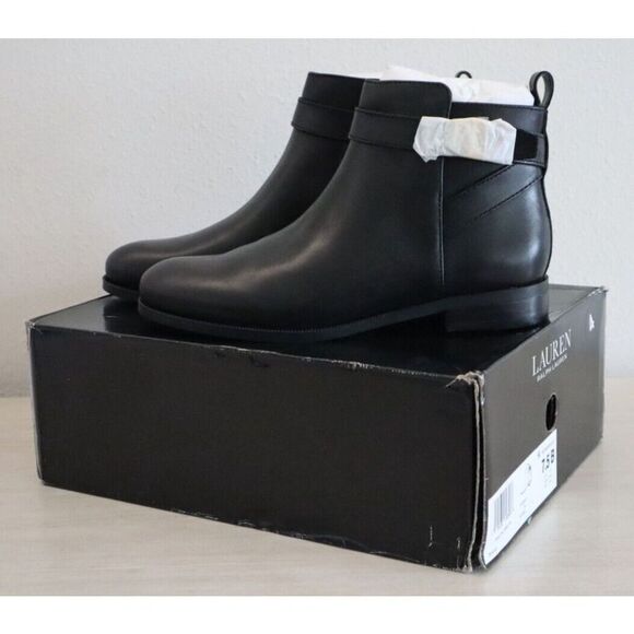 Lauren Ralph Lauren Women's Sz 7.5B Black Bonne Leather Ankle Booties - Picture 4 of 13